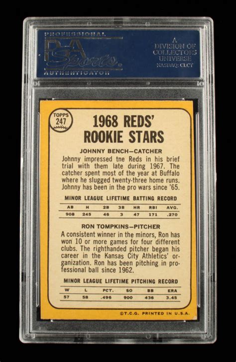 Johnny Bench Signed 1968 Topps 247B Rookie Stars Johnny Bench RC Ron