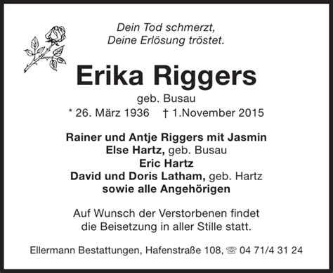 Erika Riggers Gedenken Nordsee Zeitung