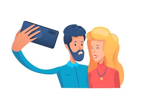 Pareja Tomando Foto Selfie Vector Premium