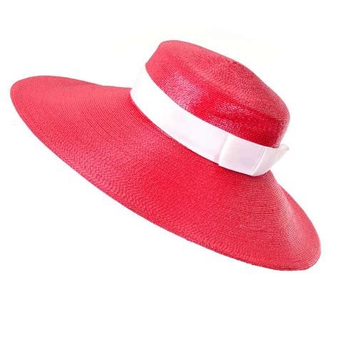 Ysl Cherry Red Wide Brim Vintage Straw Hat Yves Saint Laurent At