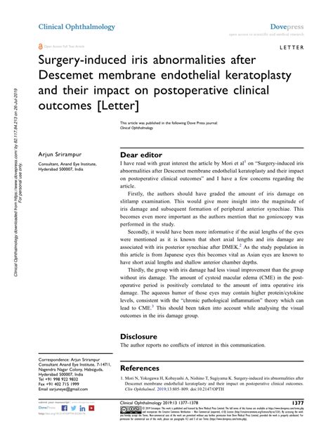 Pdf Surgery Induced Iris Abnormalities After Descemet Membrane