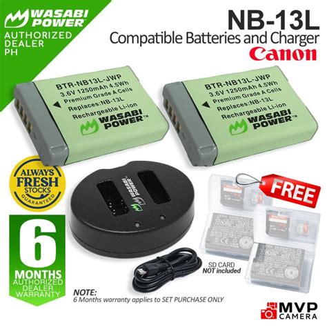 AUTHORIZED PH WASABI POWER For Canon NB 13L NB13L Battery Charger Set