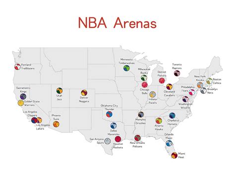 NBA Arenas Map Basketball Stadiums National Basketball - Etsy