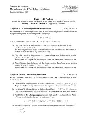 KI SS20 Aufgabenblatt 09 Institut F Ur Informatik 4 Priv Doz Dr V