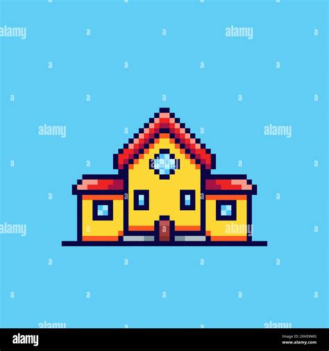 Vector Illustration Of School Building With Pixel Art Design Perfect