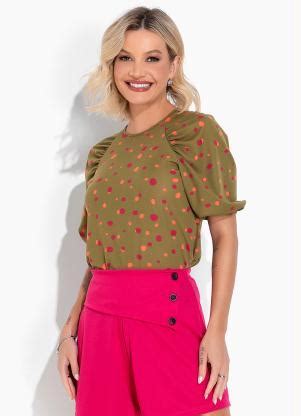 Blusa Po Verde Franzidos E Manga Bufante Rosalie