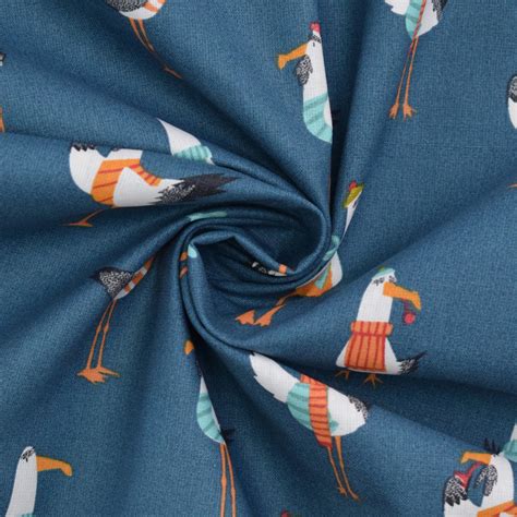 Tissu Coton Cretonne Capitaine Mouette Bleu De Nuit Tissus Hemmers