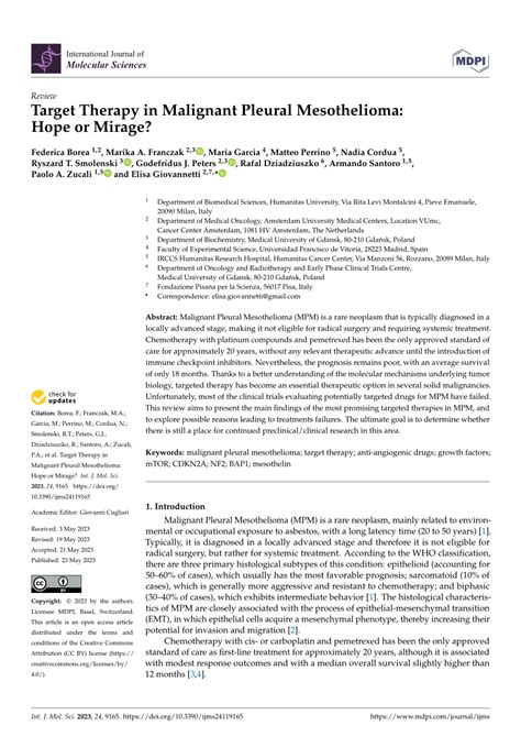 Pdf Target Therapy In Malignant Pleural Mesothelioma Hope Or Mirage