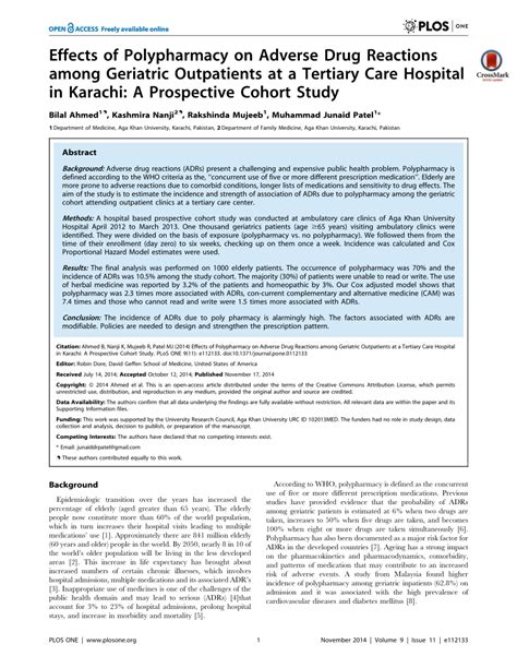 Pdf Effects Of Polypharmacy On Adverse Drug Reactions Among Geriatric