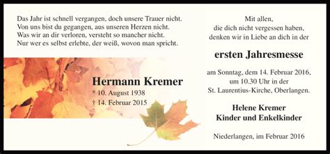 Traueranzeigen Von Hermann Kremer Noz Trauerportal