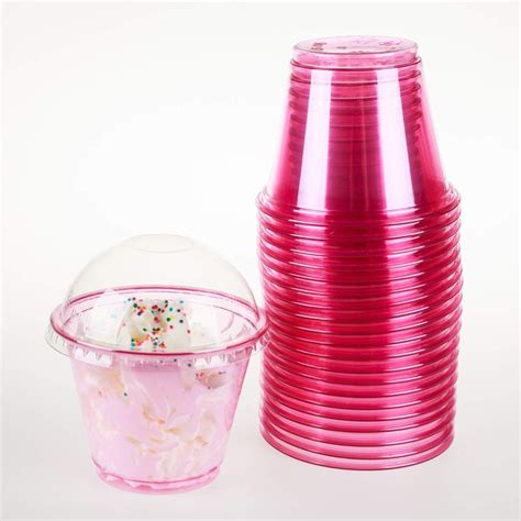 Golden Apple 9oz 25sets Pink Red Plastic Cups With Clear Dome Lids No