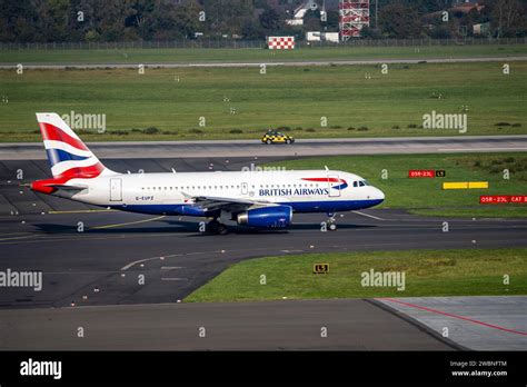 Düsseldorf Airport aircraft on the taxiway British Airways Airbus