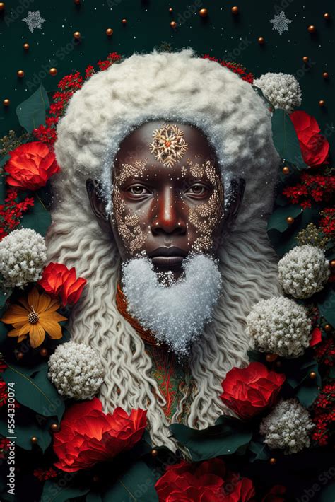 Portrait Of Black Female Santa Claus Surrounded By December Birth