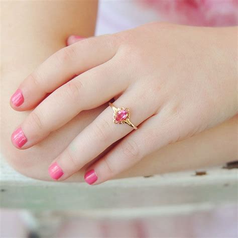 Childrens Birthstone Rings 14k Yellow Gold Girls October Pink