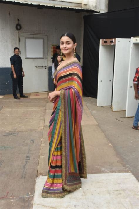 Gorgeous Alia Bhatt In Sabyasachi Multi Color Designer Party Wear Saree