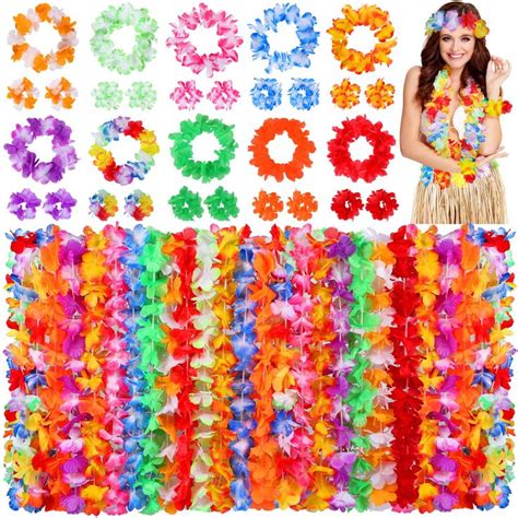 70 Counts Hawaiian Leis Bulk Luau Party Decorations Necklace Headband