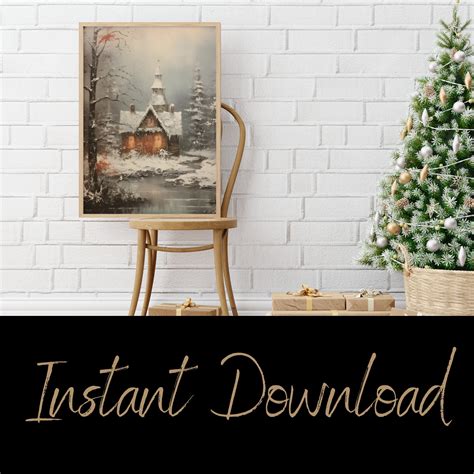 Snow Covered Church Painting Rustic Winter Print Winter Wall - Etsy