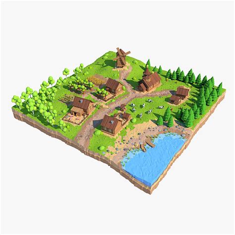 Cartoon Low Poly Village D Model Model Village Low Poly Low Poly