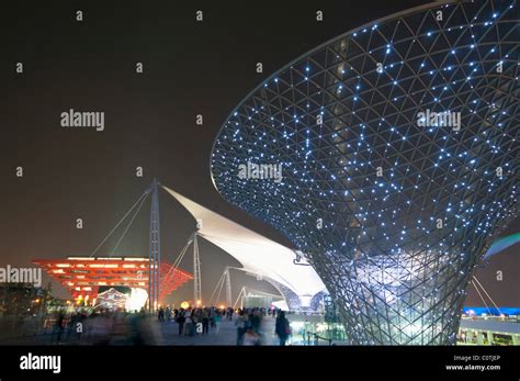 Night View Of Shanghai 2010 World Expo With Chinese Pavilion And Expo