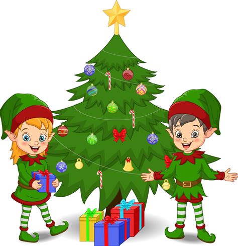 Cartoon elves decorating a christmas tree 5112524 Vector Art at Vecteezy