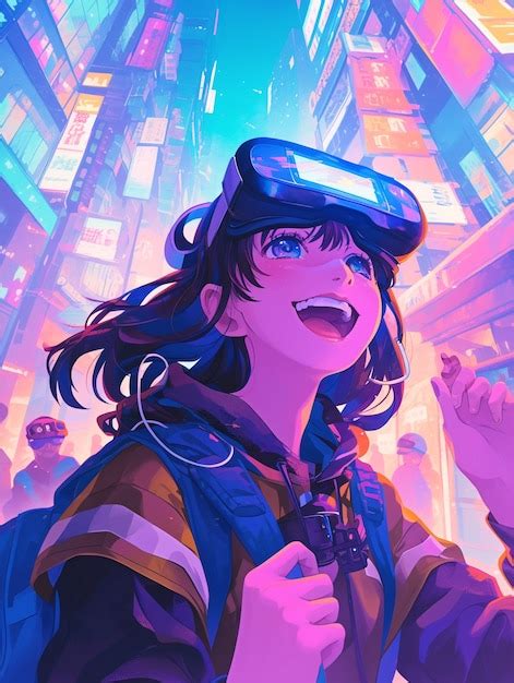 Anime Figur Mit Virtual Reality Brille Im Metaverse Kostenlose Foto