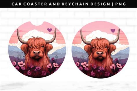 Highland Cow Car Coaster Sublimation Graphic By StasyLionet Creative