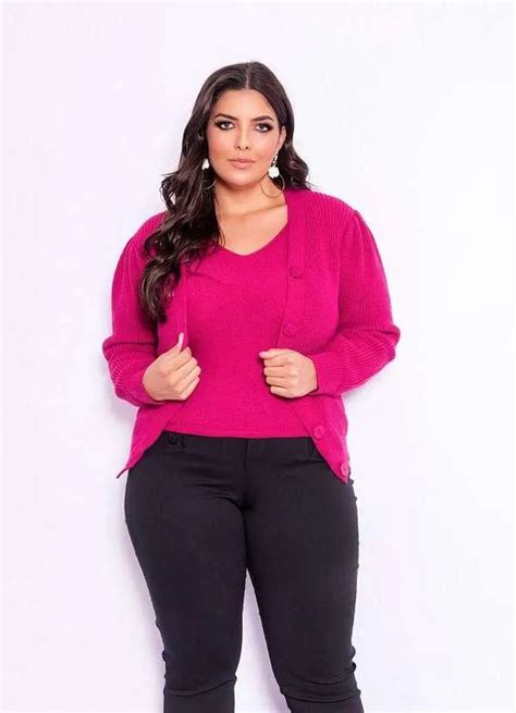 Conjunto Plus Size Casaco E Regata Rosa Ana Maya Curves