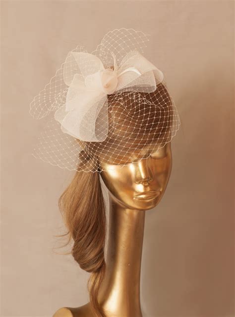 Ivory Birdcage Veil Bridal Fascinator With Crin