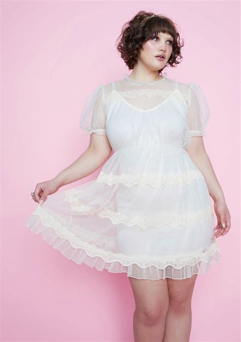 Plus Size Sugar Thrillz Puff Sleeve Sheer Babydoll Dress With Scallop