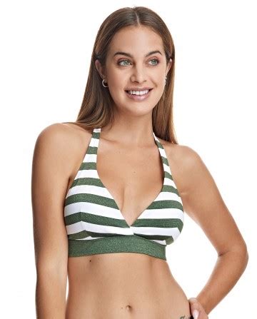 Top Bikini Triangular Halter Con Copa Caqui Bikini Bikini