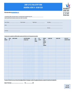 Fillable Online Dairy Cattle Final Entry Form Balmoral Show May