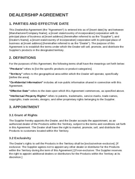 dealership agreement template fill  sign  dochub