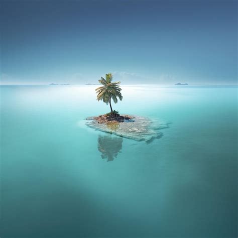 Hay una pequeña isla con una palmera en ella generativa ai Foto Premium