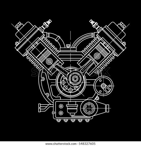 Drawing Internal Combustion Engine Isolated Section Stock Vector Royalty Free 548327605