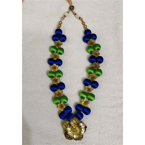 Casual Wear Blue And Green Handmade Silk Thread Necklace At Rs 350