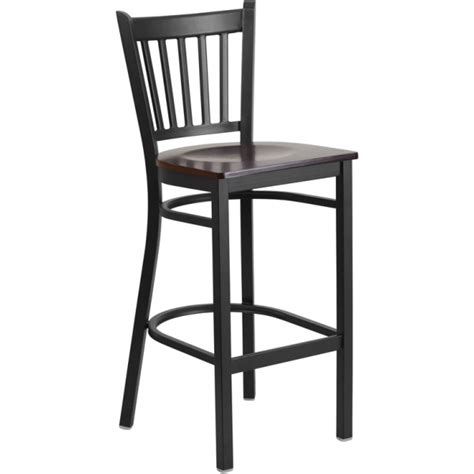 HERCULES Series Black Vertical Back Metal Restaurant Barstool Walnut