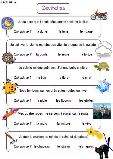 Lecture Devinettes French Teaching Resources Learning French For