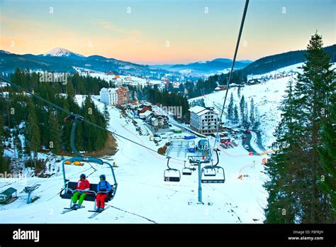 Aerial View From The Sky Lift On Bukovel Famous Ukrainian Ski Resort