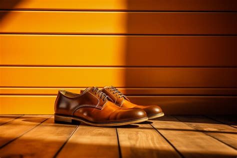 Premium Photo Pair Of Brown Shoes Sitting On Top Of Wooden Floor Next