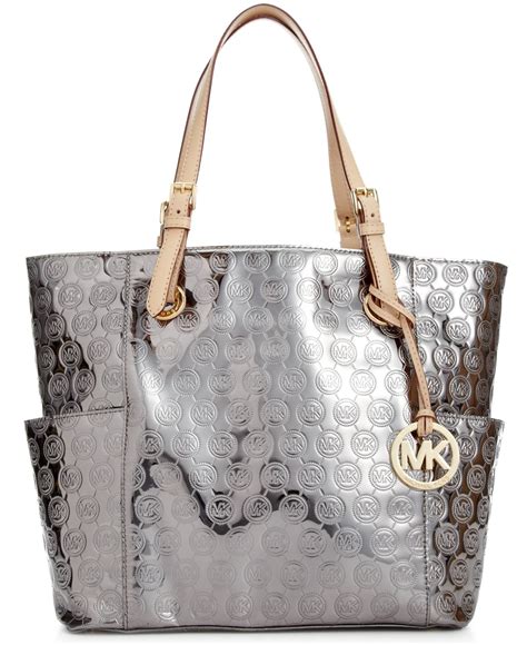 Michael Kors Michael Signature Patent East West Tote In Metallic Lyst