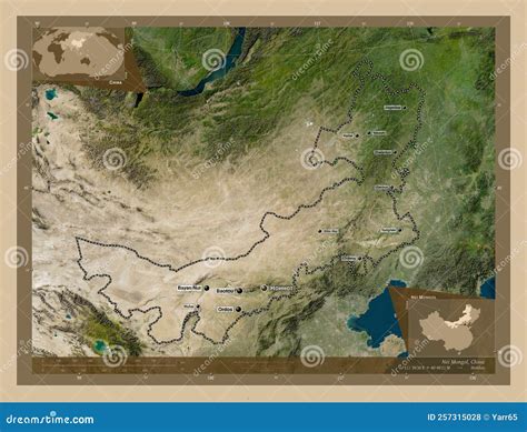 Nei Mongol, China. Low-res Satellite. Labelled Points of Cities Stock ...