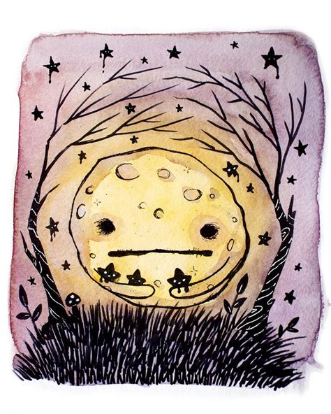 Creepy Moon Watercolor Art Print - Etsy