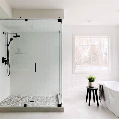 White Staggered Tile Shower With Glass Enclosure Soul Lane