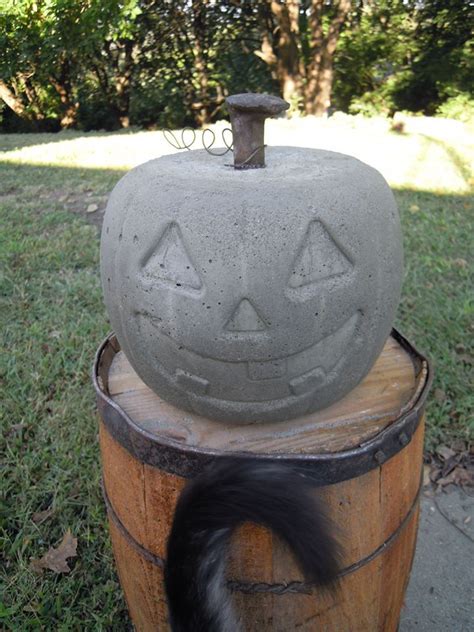 Concrete Pumpkin With Railroad Spike Stem Halloween Wood Crafts