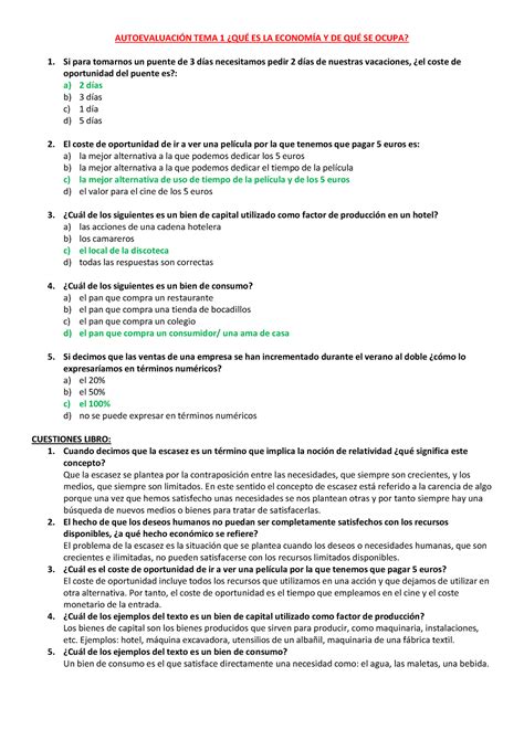 Autoevaluación Cuestiones Y Ejercicios AUTOEVALUACIÓN TEMA 1 QUÉ ES