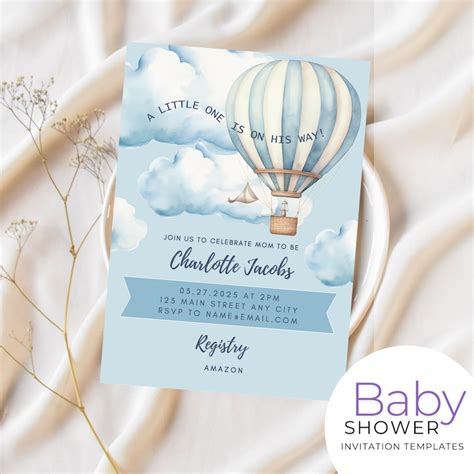 Hot Air Balloon Baby Shower Invitation Template Etsy