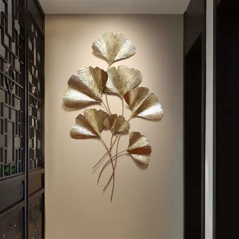 Modern Chinese Gold Wrought Iron Ginkgo Leaf Wall Crafts Decoration