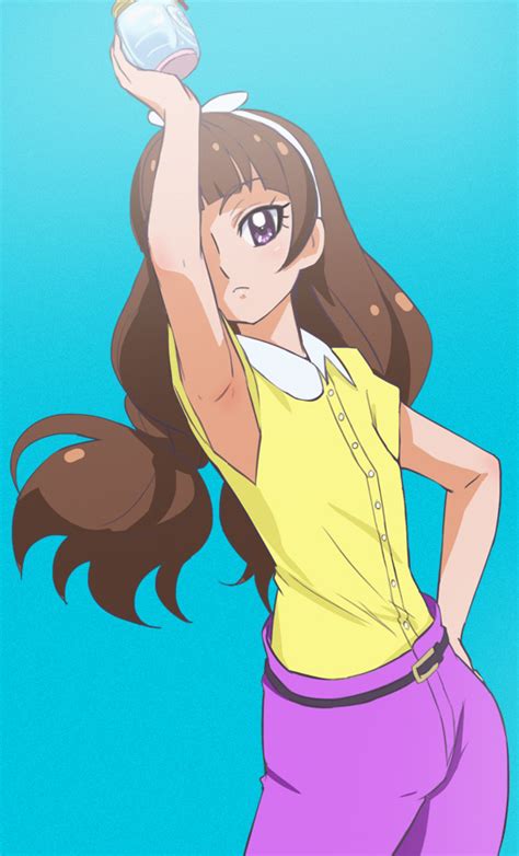 Safebooru 1girl Amanogawa Kirara Arm Up Armpits Belt Blue Background