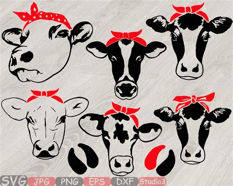 Cow Head Whit Bandana Silhouette Svg Cutting Clip Art Studio Etsy Uk