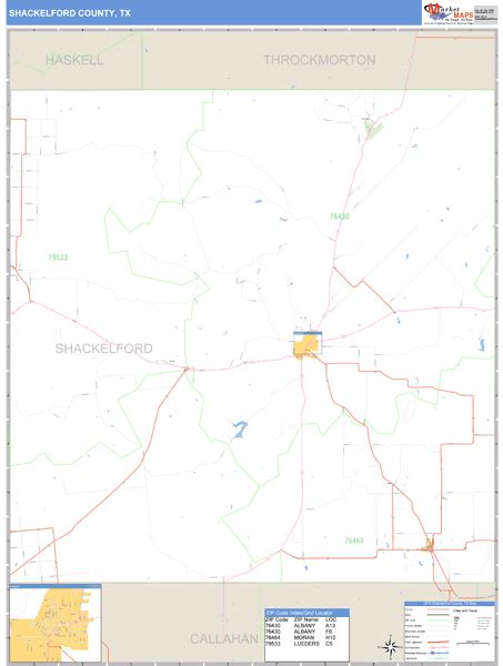 Shackelford County, Texas Zip Code Wall Map | Maps.com.com